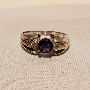 Iolite Round Solitaire Sterling Silver Etruscan Byzantine Inspired Ring